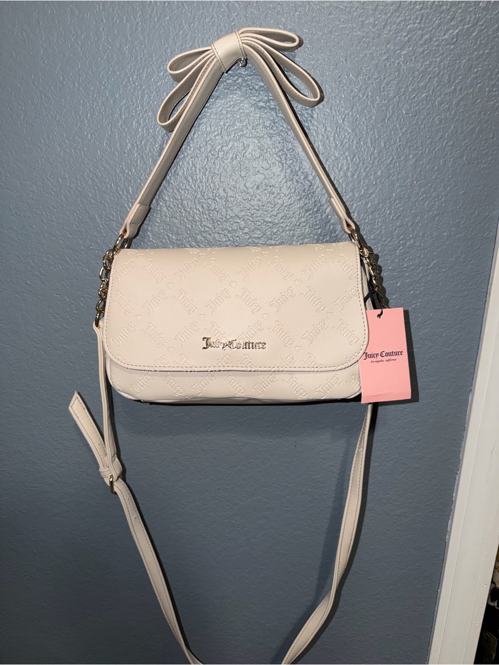 Juicy Couture Cream Bow-Handle Shoulder Bag with Chain Accents